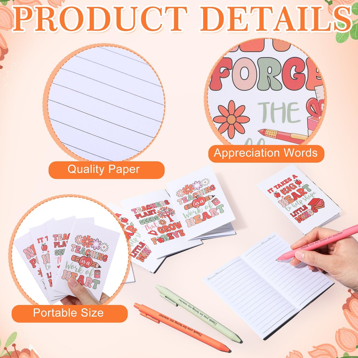 Fulmoon 40 Pcs Teacher Appreciation Gifts Thank You Teacher Gifts Bulk Socks Makeup Bags Keychains Motivational Notebooks Ballpoints(Wood Color,Teach Love Inspire)