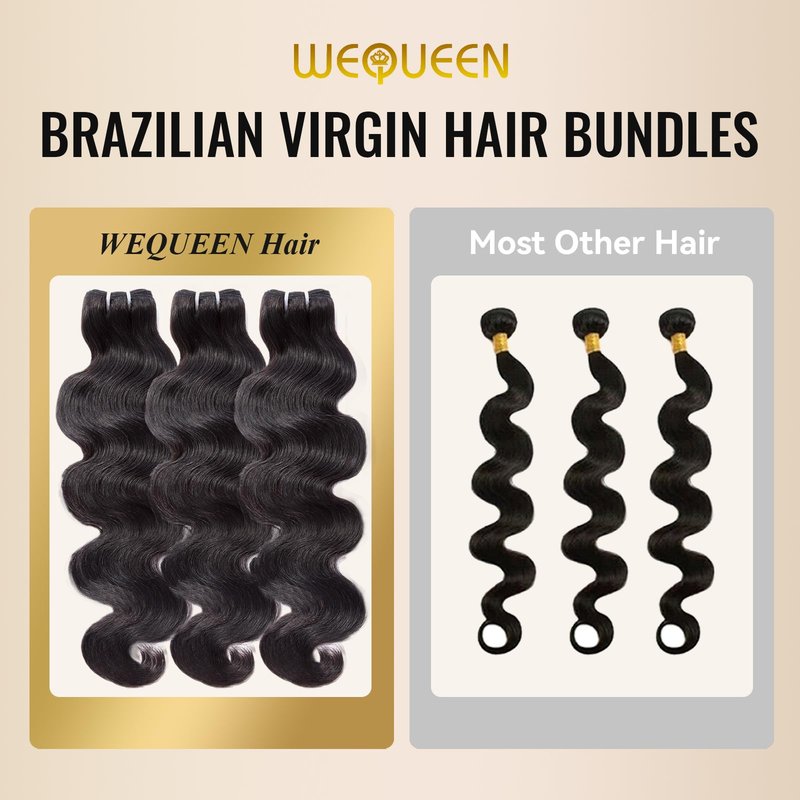 WEQUEEN Bundles Human Hair Body Wave 16A Brazilian Virgin Hair Bundles, Silky and Soft, 16 Inch Thick Weave Natural Black