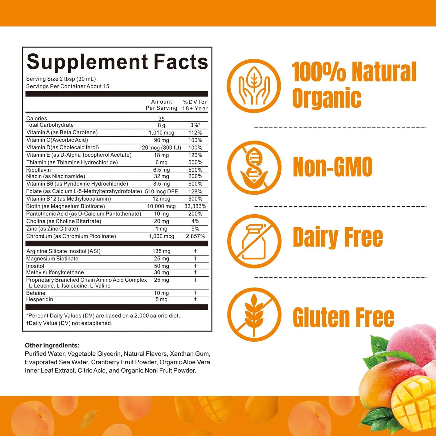 Liquid Multivitamin for Hair Growth | Biotin 10000mcg | Hair & Skin Support Supplement | Clinically Tested for Thicker Hair & Skin Elasticity | Suitable for Women & Men, Ages 18+ | 15.22 Fl Oz (1)