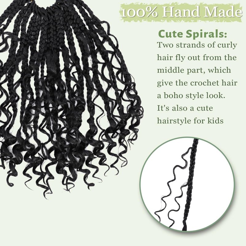 Goddess Box Braids Crochet Hair for Woman 12 Inch 7 Packs Short Pre-looped Crochet Box Braids Curly Ends Bohemian Hippie Braids Synthetic Braiding Hair Extension Natural Black 1B