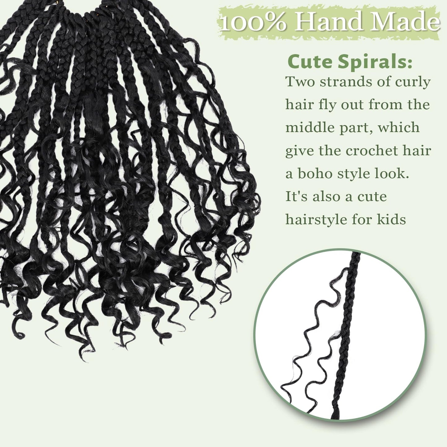 Goddess Box Braids Crochet Hair for Woman 12 Inch 7 Packs Short Pre-looped Crochet Box Braids Curly Ends Bohemian Hippie Braids Synthetic Braiding Hair Extension Natural Black 1B