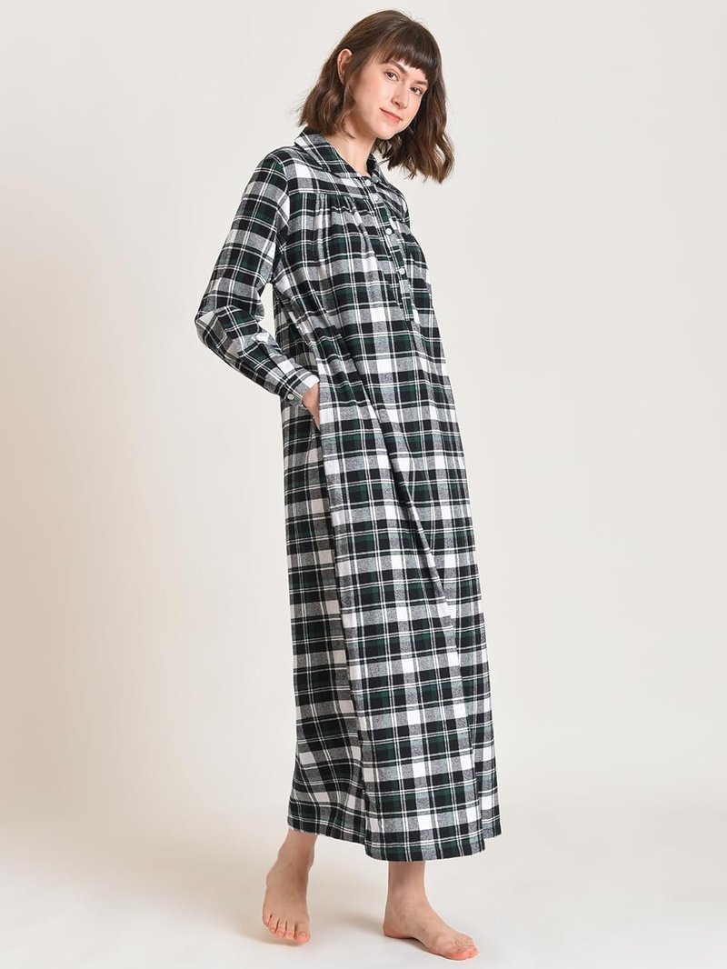 Latuza Women's Long Flannel Nightgown - Cozy Long Sleeve Floor-Length Sleepwear