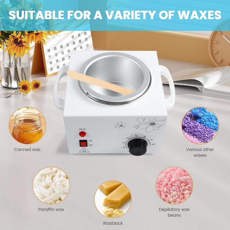 Professional 600ml Wax Warmer - Electric Hair Removal & Facial Spa Heater | Adjustable Temperature, 50 Wax Sticks Included