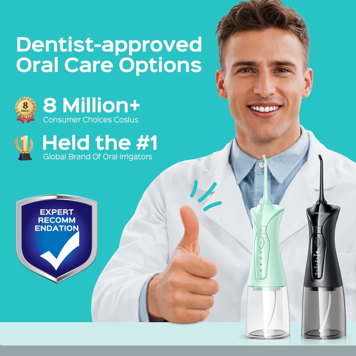 COSLUS C30 Water Dental Flosser Pick for Teeth: 4 Modes Cordless Portable 300ML Larger Tank Water Teeth Cleaner IPX7 Flossing Cleaning Picks for Home Travel Black Green 2pcs Portable Set