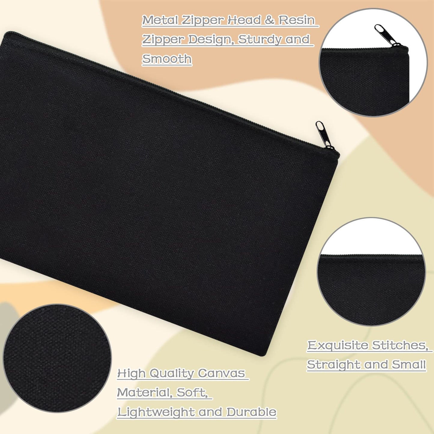 ZeeDix 36 Packs Black Canvas Pouch- Multi-purpose Cosmetic Bag with Zipper, Blank DIY Craft Canvas Zipper Bag, Travel Toiletry Bag (8.3 x 5 inches)