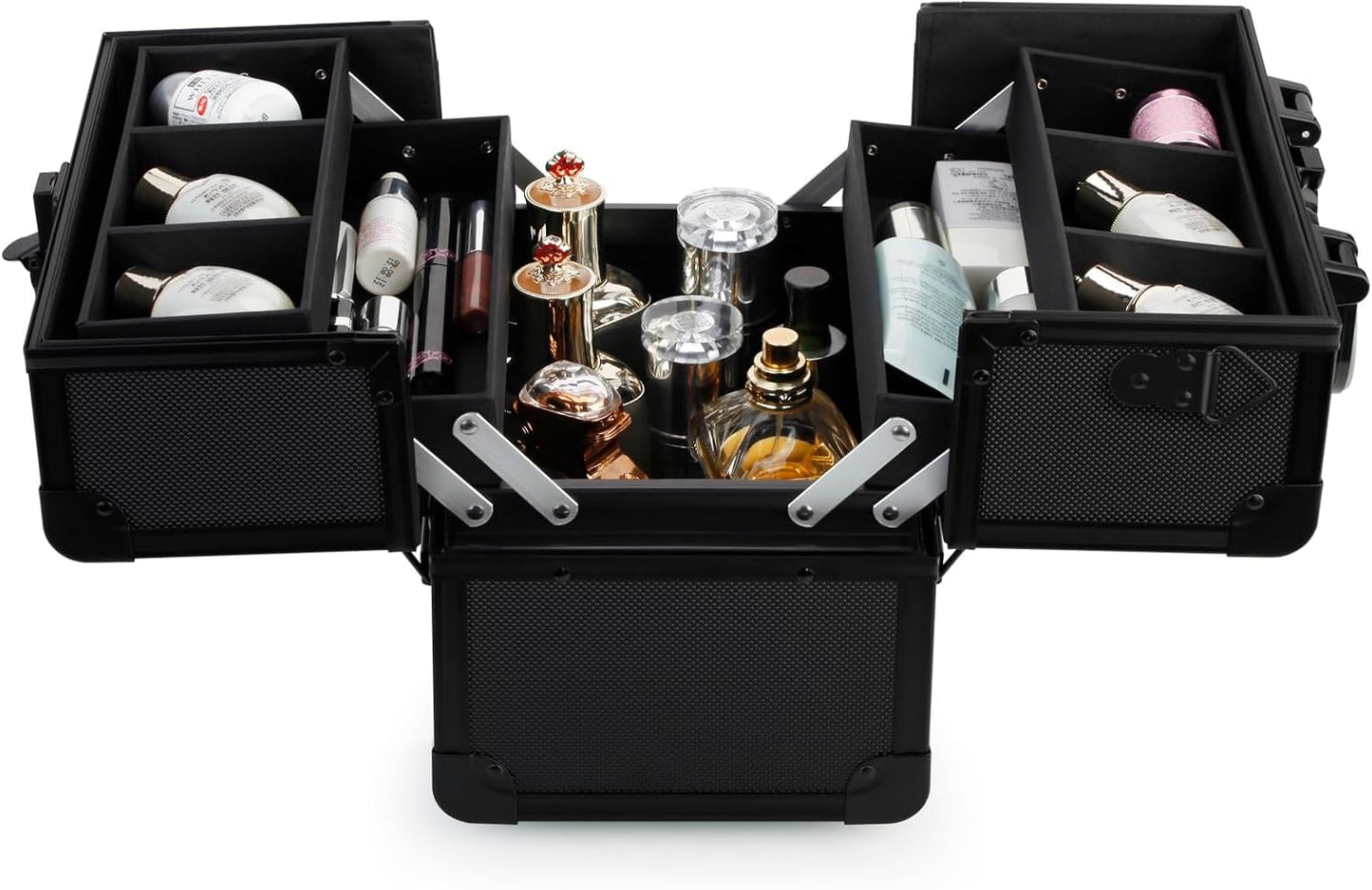 Professional Portable Aluminum Makeup Case - Secure Cosmetics Storage Box with 2 Decks | Black Diamond