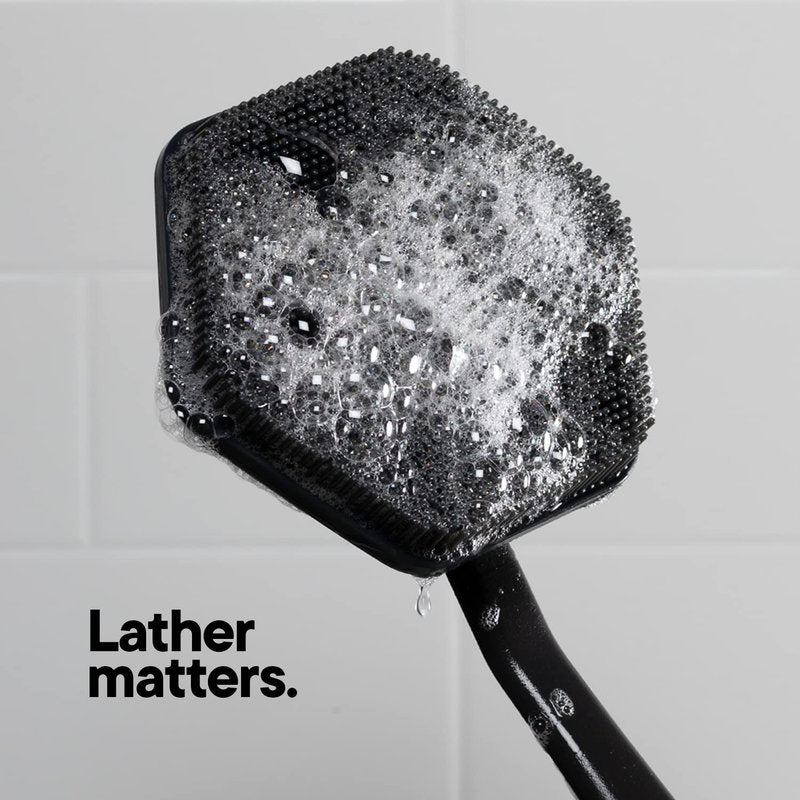 TOOLETRIES Silicone Back Scrubber with Hook, Exfoliating Body & Bath Brush, Long Ergonomic Handle, Non-Slip Grip for Hard-to-Reach Areas, Hygienic Silicone Bath Accessory for Men & Women - Charcoal