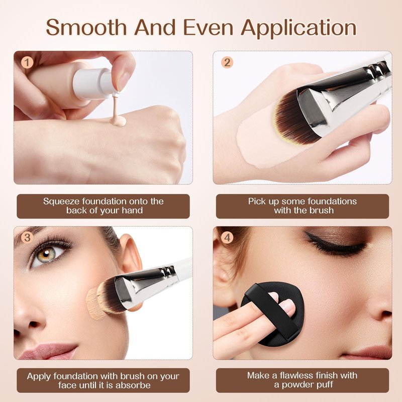 SEINGTOOM Flat Foundation Brush, Korean Makeup Brush, Soft Synthetic Bristles for Liquid & Cream Foundation, Concealer Contour, Seamless and High-Coverage Face Makeup (white)