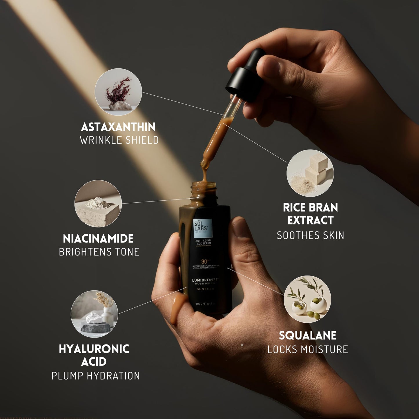 SOL LABS LUMIBRONZE SPF 30 Anti-Aging Bronzing Face Serum - Hydrating Tinted Mineral Sunscreen with Niacinamide, Hyaluronic Acid & Zinc Oxide - Matte, Non-Greasy Finish, Lightweight, Reef-Safe - 50ml