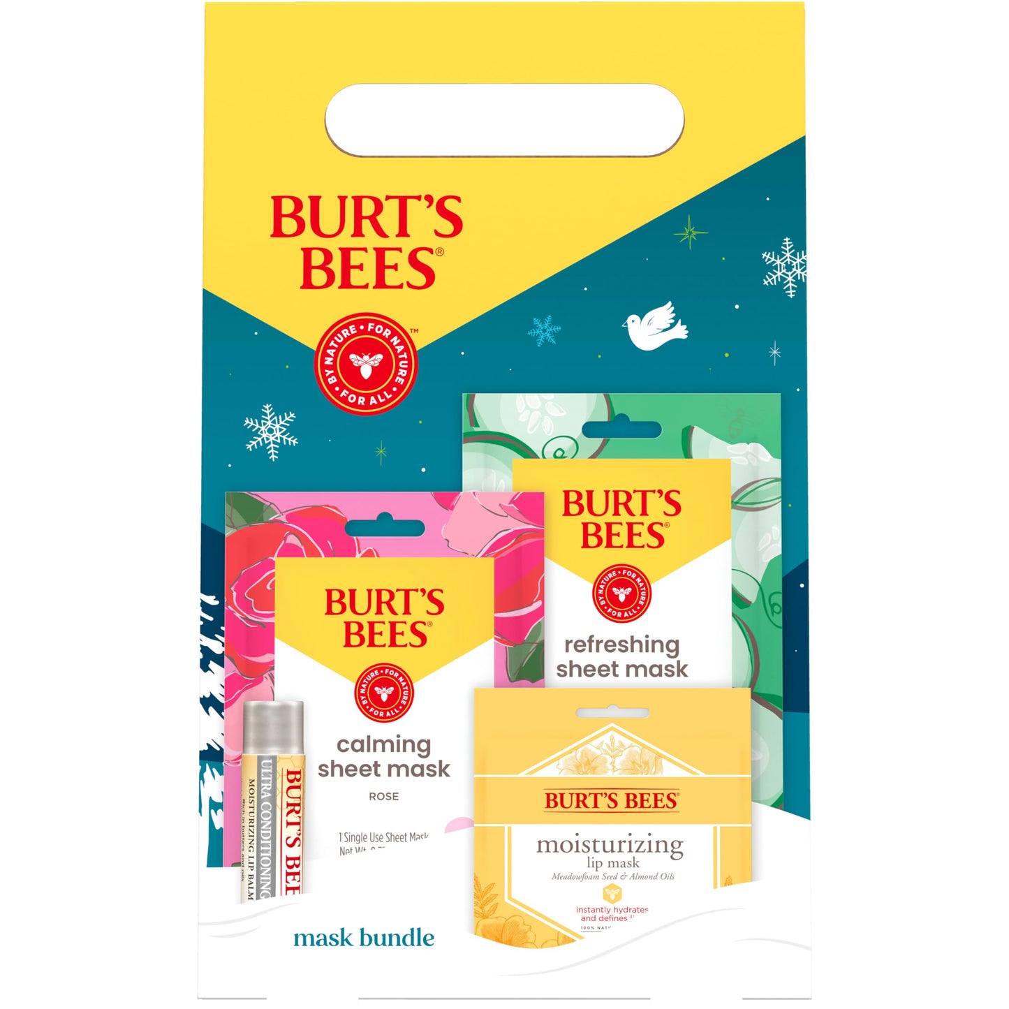 Burt's Bees Mask Bundle Gift Set; , Ultra Conditioning Lip Balm and Moisturizing Lip, Refreshing Sheet and Calming Sheet Masks; Festive Packaging; 1 Gift Set