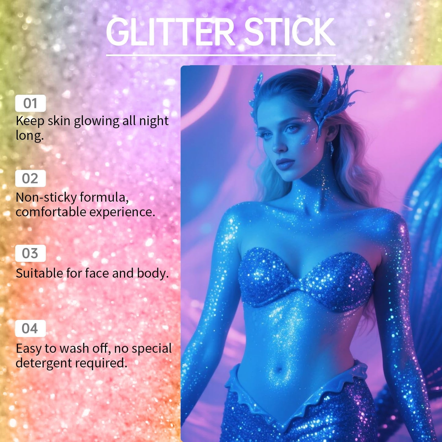 Face and Body Glitter Stick,Holographic Sparkling Neon Outfit Singer Concert Music Rave Festival Party St Patricks Day Accessories Glitter Gel. (Green)