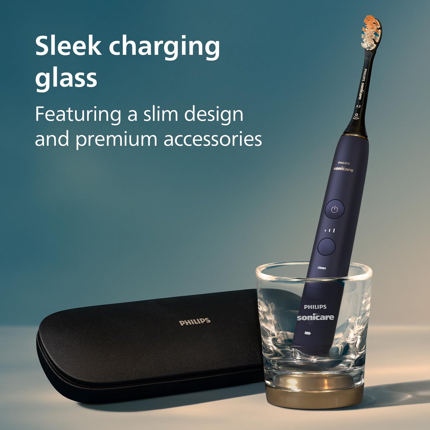 Philips Sonicare DiamondClean Smart 9700 Electric Toothbrush - Sonic Toothbrush with App, Pressure Sensor, 15 Brushing Settings, Replacement Reminder, Charging Travel Case, Lunar Blue, HX9957/71