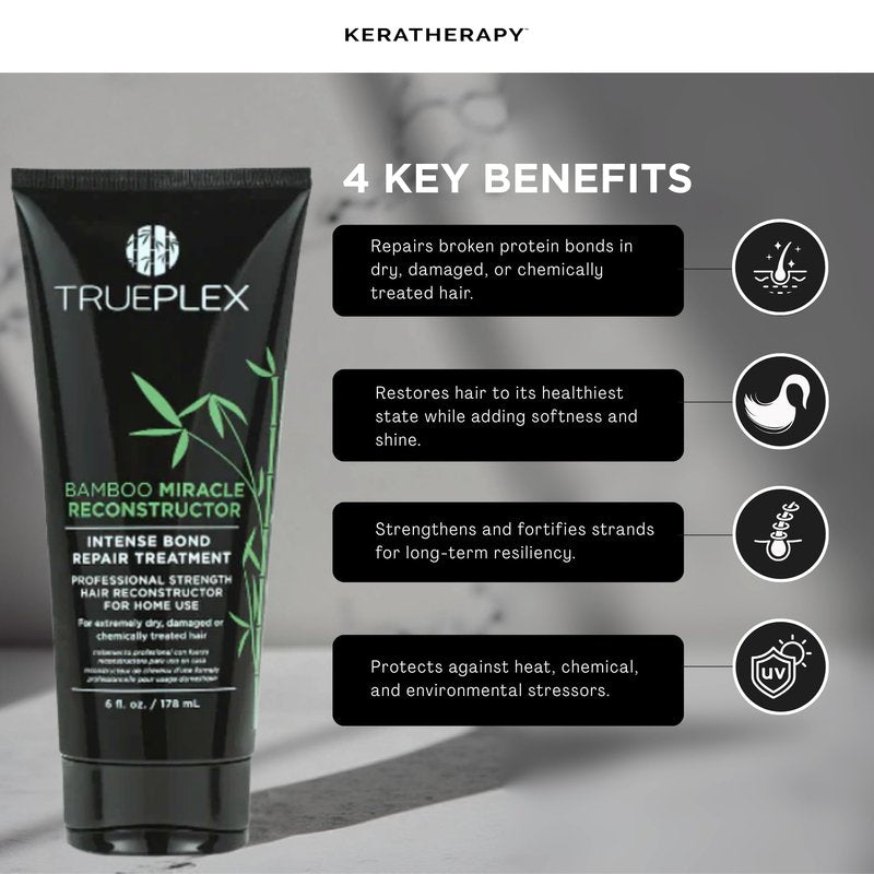 Trueplex KERATHERAPY Bamboo Miracle Reconstructor Bond Repair Treatment, 6 oz., 178 ml - Vegan Thermal Protection & Hair Strengthener for Damaged Hair with Argan Oil, Cysteine, & Bamboo Extract