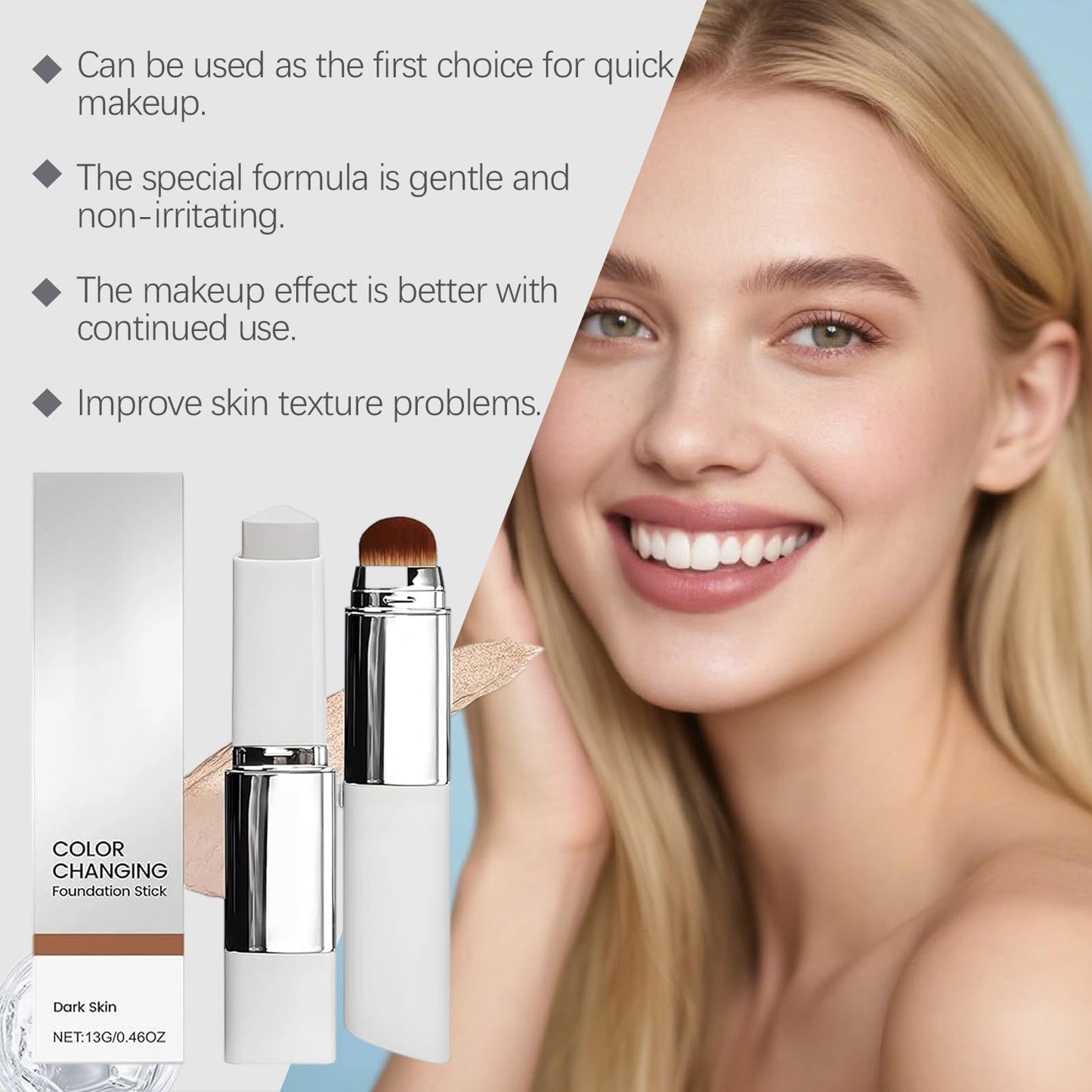 Color Changing Foundation Stick, Portable Travel Size Cover Cream Stick, Medium to Full Coverage Cream Stick Hydrating Makeup (Dark Skin)