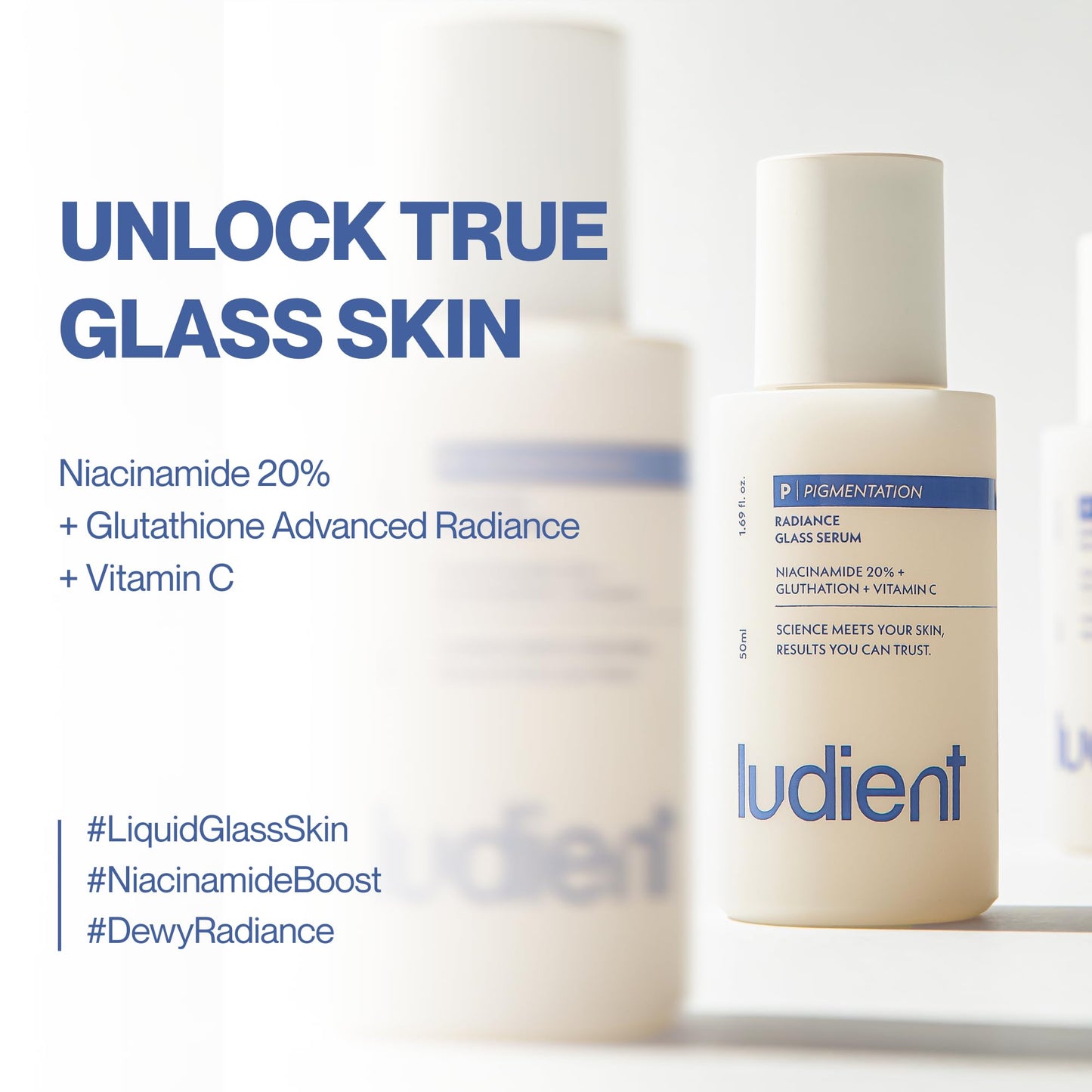 ludient Radiance Glass Serum - 20% Niacinamide & Glutathione, Vitamin C Serum for Face, Dark Spot Corrector, Even Skin Tone & Glass Skin Korean Skin Care for Dark Spots (1.69 fl oz)