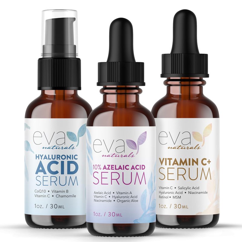 Eva Naturals Azelaic Acid Skincare Serum for Face – Facial Care with Niacinamide & Hyaluronic Acid Formula for Redness Soothing, Acne Breakouts, Uneven Skin Texture, Fragrance Free (1 Fl Oz)