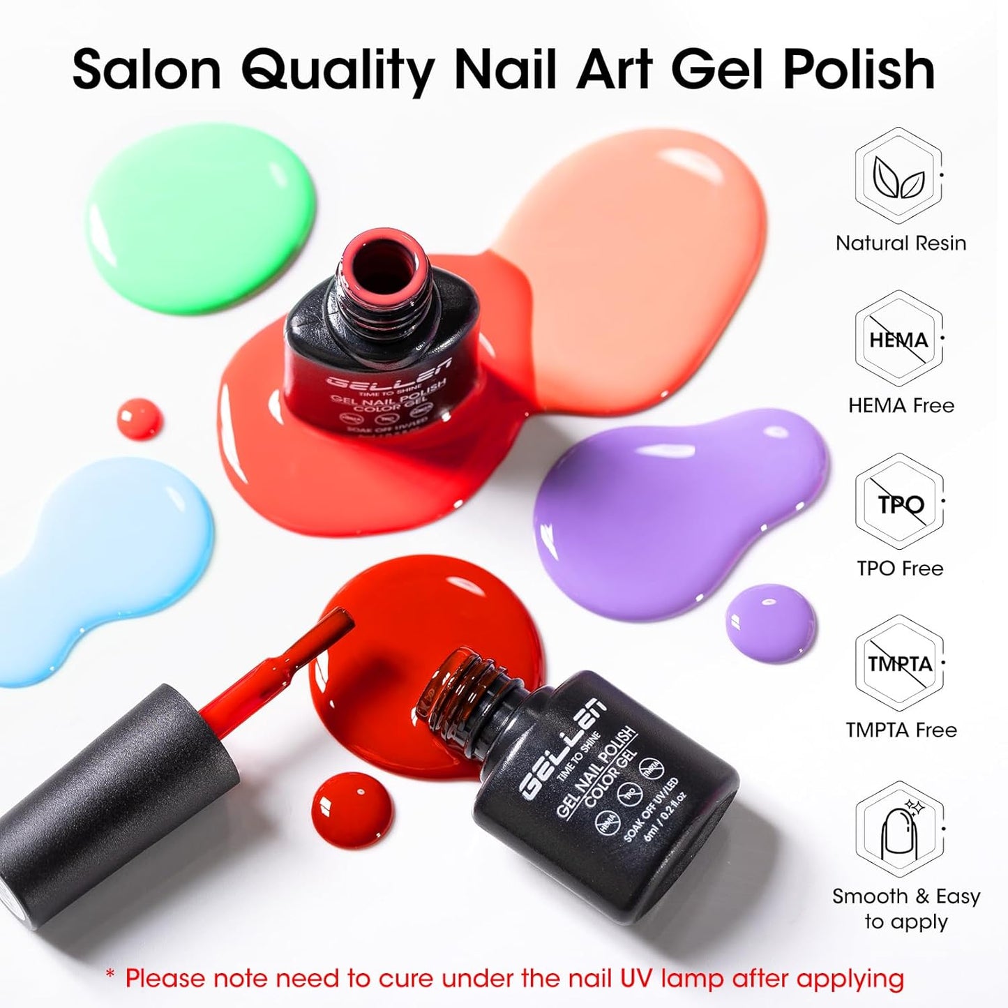 GELLEN 24pcs Gel Nail Polish Set - 20 Colors UV Gel Polish with Base & Top Coat | Hema Free, Perfect for All Seasons