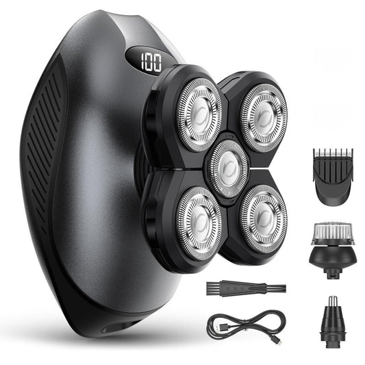 Electric Razor for Men, Head & Body Hair Shaver for Men, Cordless Rechargeable Wet/Dry Bald Head & Groin Waterproof Razor with Rotary Blades,Clippers, Beard Trimmer,Nose Trimmer, Brush (Gray)