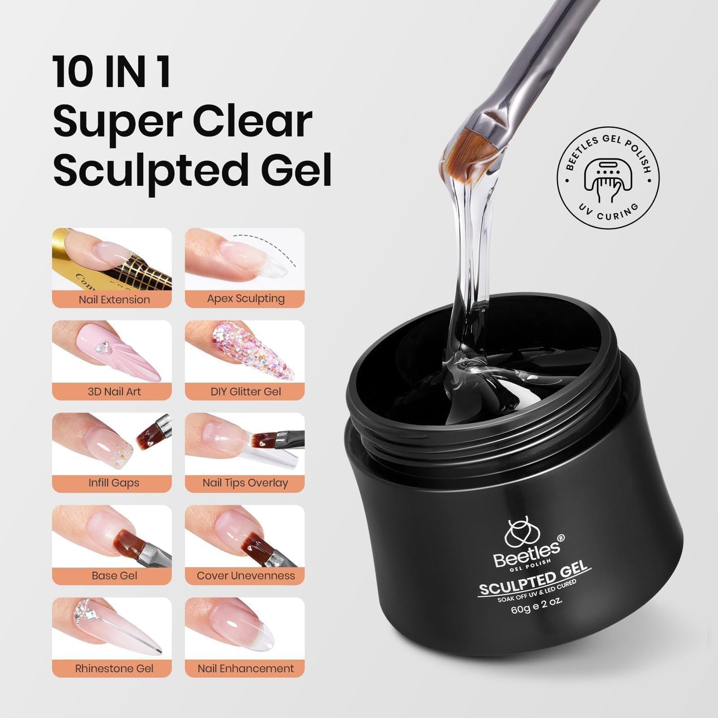 Beetles Hard Gel Kit-3 Colors 9 in 1 Nail Extension Sculpting Building Apex High Hardness for Salon Professionals Tech Use,Nude Pink Clear Builder Nail Gel with Base&Top Coat,UV&LED Lamp Cured Needed