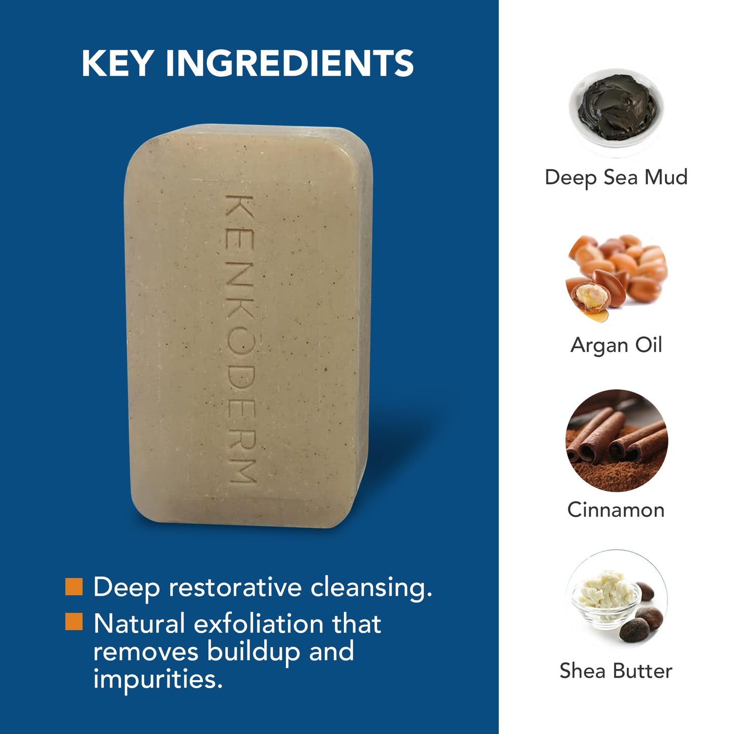 Kenkoderm Psoriasis Dead Sea Mud Soap with Argan Oil & Shea Butter, Natural Exfoliating Body & Face Cleanser for Sensitive Skin, Fragrance & Color-Free, 4.25 Ounce, 4 Bars