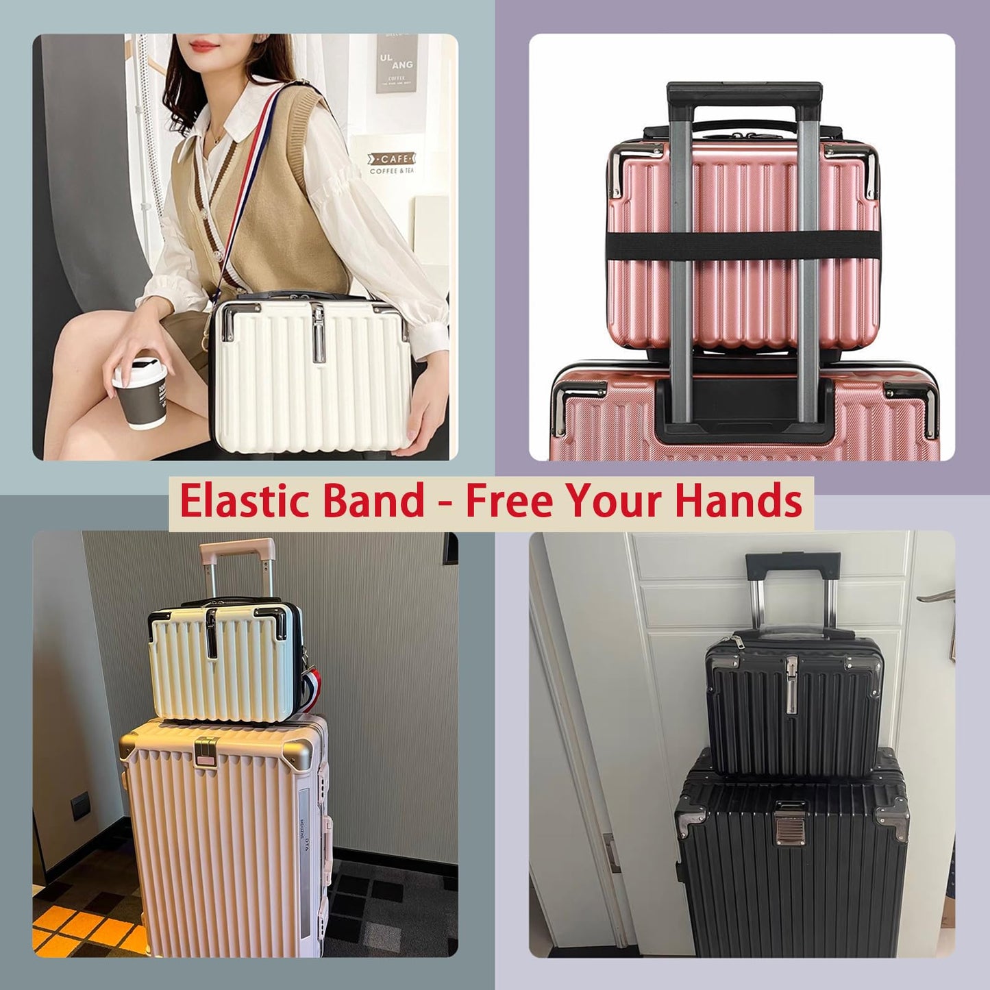 Duleylv Mini Suitcase Hard Shell Makeup Case Stress-Resistant ABS Hard Makeup Travel Case Portable Hand Luggage with Shoulder Strap for Travel Camping Home Organizer Black