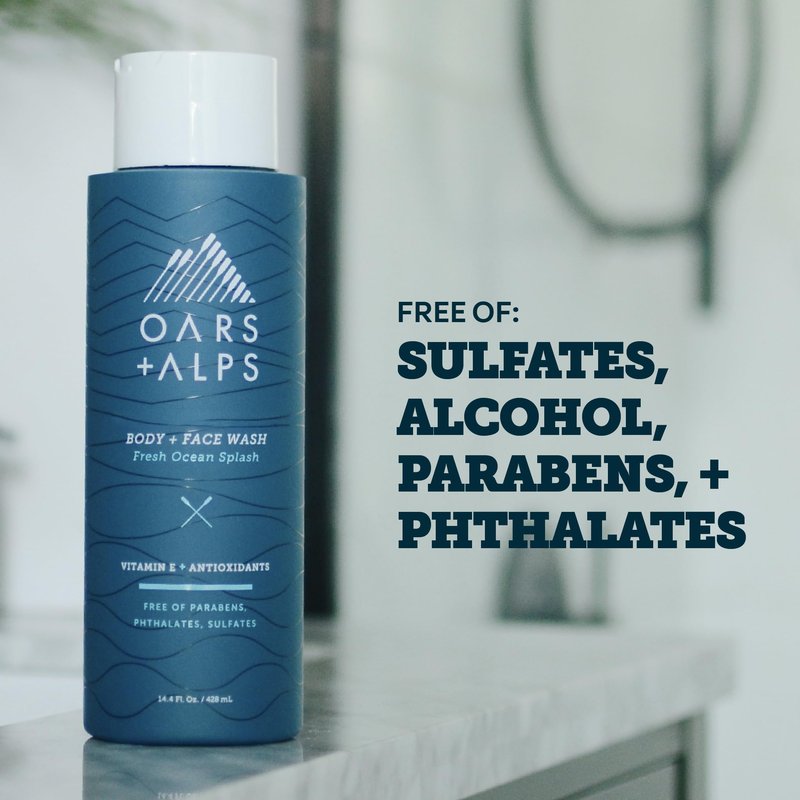 Oars + Alps Body Wash for Men, Mens Body Wash & Face Cleanser with Vitamin E & Antioxidants, Moisturizing, Paraben & Sulfate Free Cleanser, Fresh Ocean Splash, 1pk
