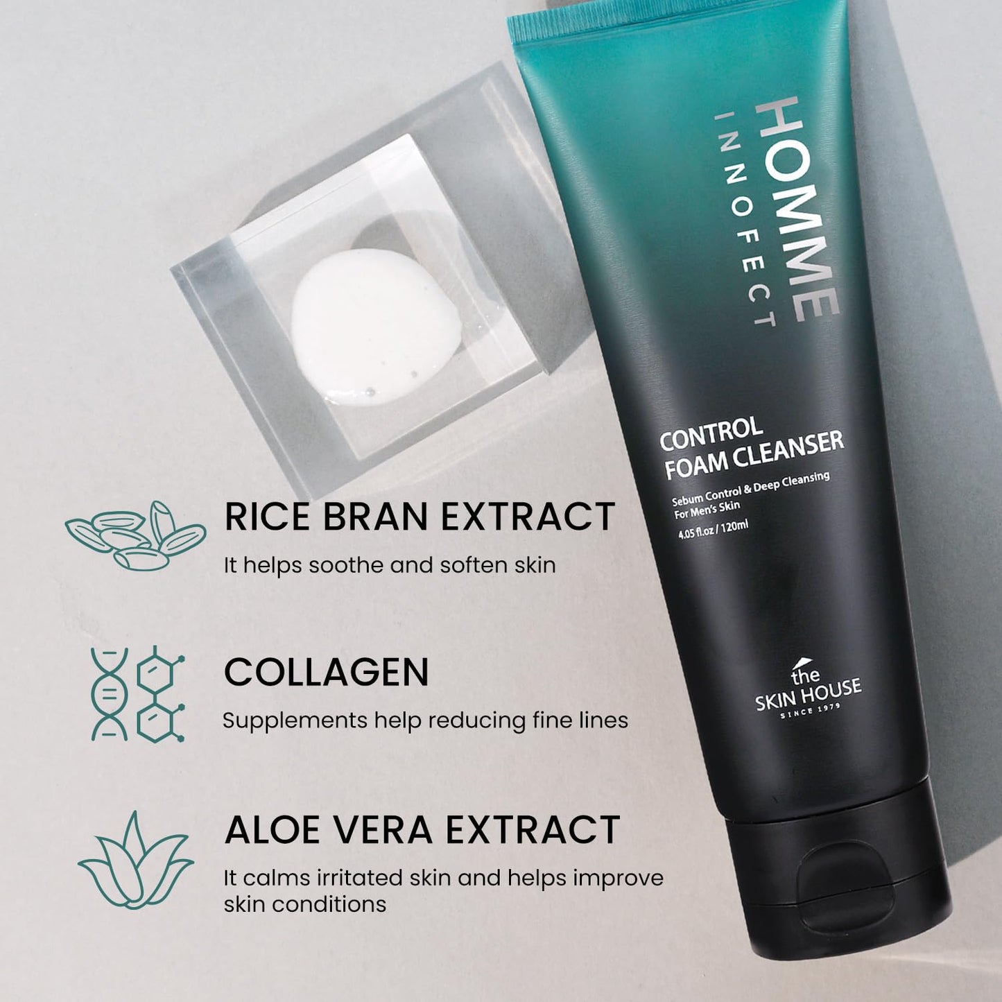 The Skin House Homme Innofect Korean Face Wash for Men, Oil Control Foam Cleanser, Pore Cleansing K-Beauty Daily Facial Wash [120ml/4.05 fl.oz]