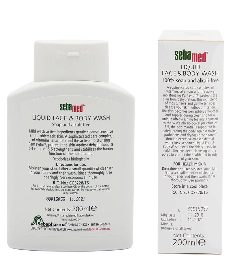 Sebamed Liquid Face & Body Wash 200ml -moisturizing protects the skin from dehydration