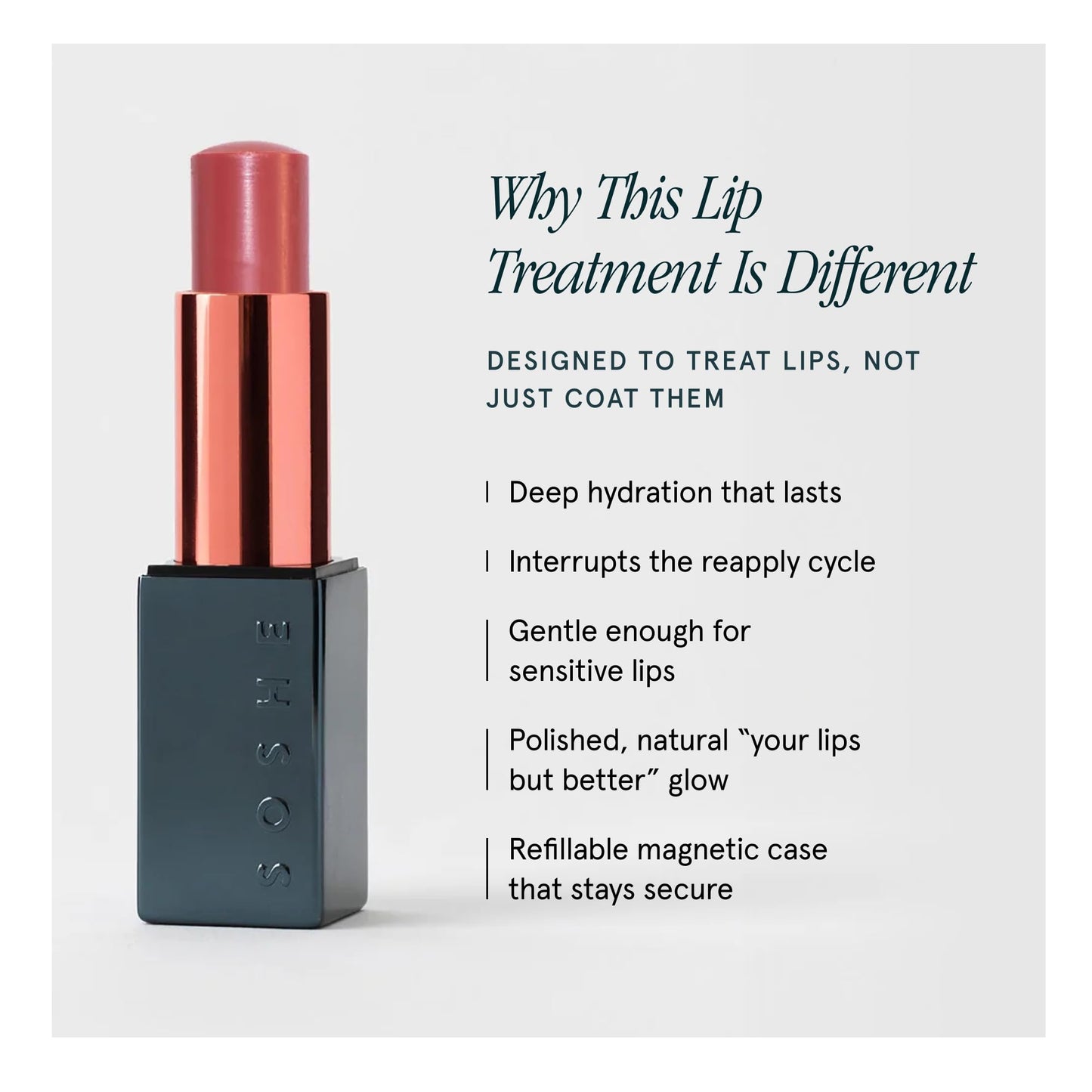 SOSHE Beauty - Peptide Glow Hydrating Lip Treatment | Intense Moisture | Peptides, Vitamin E, Hyaluronic Acid | Cruelty-Free, Certified Plastic Negative (Kismet - Deep Berry)