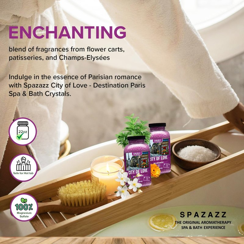 Spazazz SPZ-301 Love & Romance in Paris Hot Tub Scent & Fragrance - Couples Spa Gift - Destination Bath Salt Crystals 22 oz