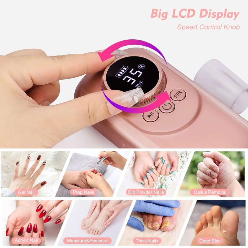Professional Electric Nail Drill - 35000 RPM Cordless Nail File Kit with 11 Bits for Acrylic & Gel Nails | Portable Manicure & Pedicure Tool