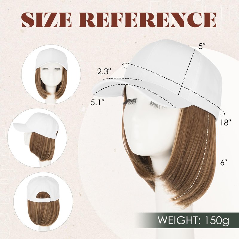 Hairro Wig Hat For Women Baseball Cap With Hair Extensions Synthetic Fake Hair 6" 150g #10P22T