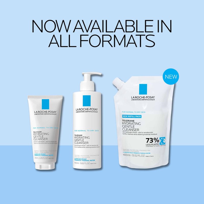 La Roche-Posay Toleriane Hydrating Gentle Face Cleanser & Refill, Hydrating Facial Cleanser With Niacinamide + Ceramides, Daily Face Wash For Dry Skin To Normal Skin