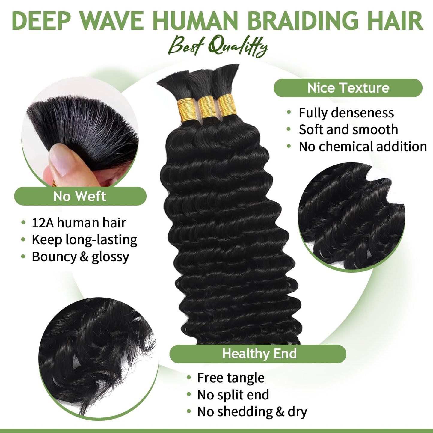 Human Braiding Hair for Boho Braids Bulk Extensions