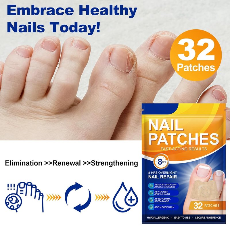 Extra Strength Toenail Treatment | 8-Hour Overnight Repair for Ingrown Nails, Strengthens Brittle Nails, Hypoallergenic (64 Patches)