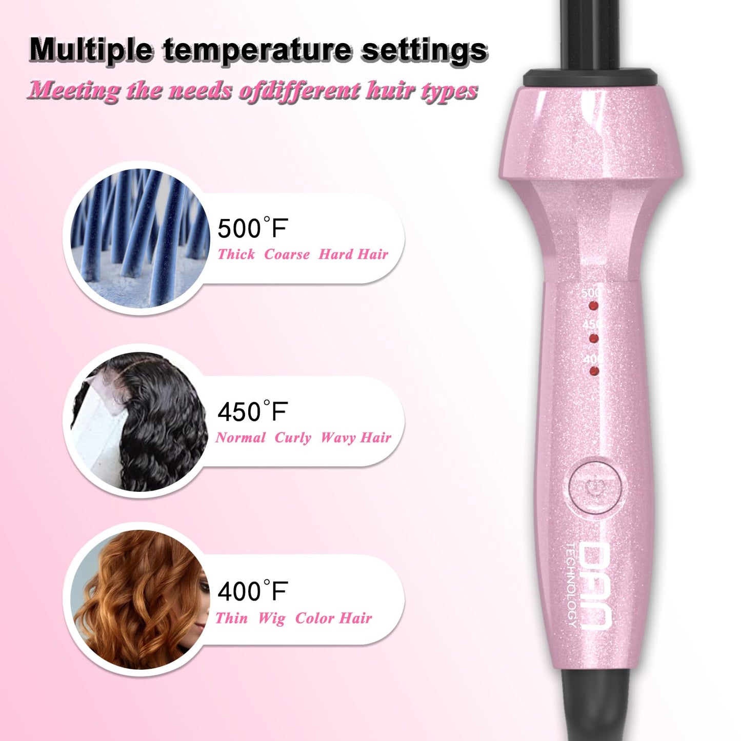 Dan 500℉ hot Comb,Hot Comb for Black Hair, Electric HotComb,hot Comb Straightener for Wigs,Dual Voltage Pressing Comb, Temperatures Adjustable,60 Min Auto Shut Off, (Pink)