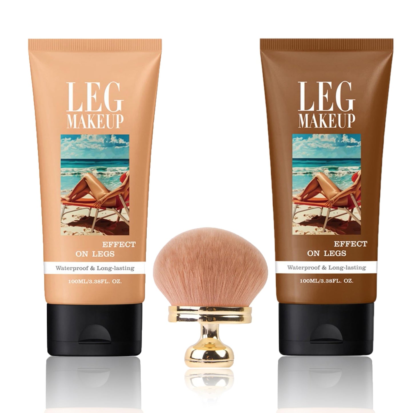 Legs Makeup Waterproof with Brush - No Transfer Body Concealer for Varicose Veins Appearance, Tattoo & Scar Cover Up for All Skin Tones, Waterproof, Medium + Bronze