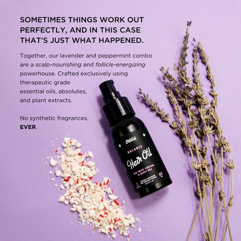 O'Douds Balance Hair Oil - Daily Control for Dry, Flyaway & Frizzy Hair - Conditions, Hydrates & Pre-Heat Protection - Plant-Based with Lavender & Peppermint, 2 oz.
