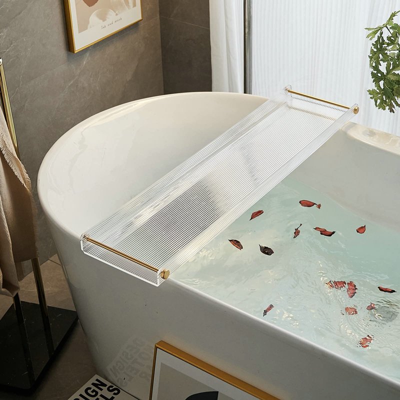 Acrylic Bathtub Tray, NEWRAIN Clear Bath Caddy Tub Table,Unique House Warming Gifts, New Home, Anniversary and Wedding Gifts for Couple, Bathroom Accessories for Spa or Reading Lite Style ﻿