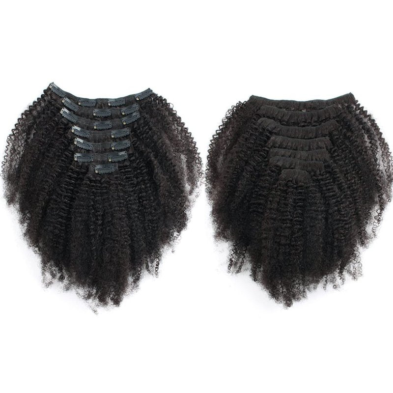 Kabadu 8pcs 120g/set Afro Kinky Curly Clip In Hair Extension For Black Women Human Hair 4B 4C Brazilian Virgin Human Hair Clip Ins for African American Natural Black Color 8 Inch