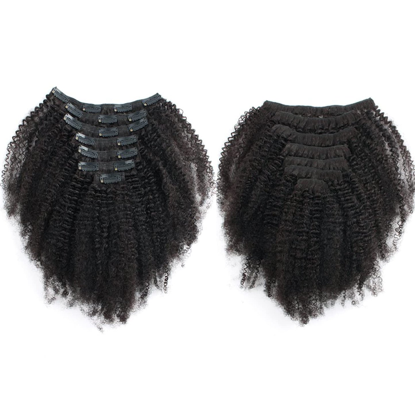 Kabadu 8pcs 120g/set Afro Kinky Curly Clip In Human Hair For Black Women Hair Extension 4B 4C Brazilian Virgin Human Hair Clip Ins for African American Natural Black Color(14inch)