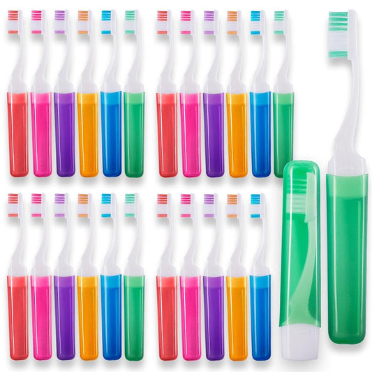 Bulk Portable Toothbrushes, Individually Wrapped, Manual Disposable Travel Toothbrush Set for Adults, Medium Soft Large Head, Multi Color Travel Toothbrush Kit (50 Pack)
