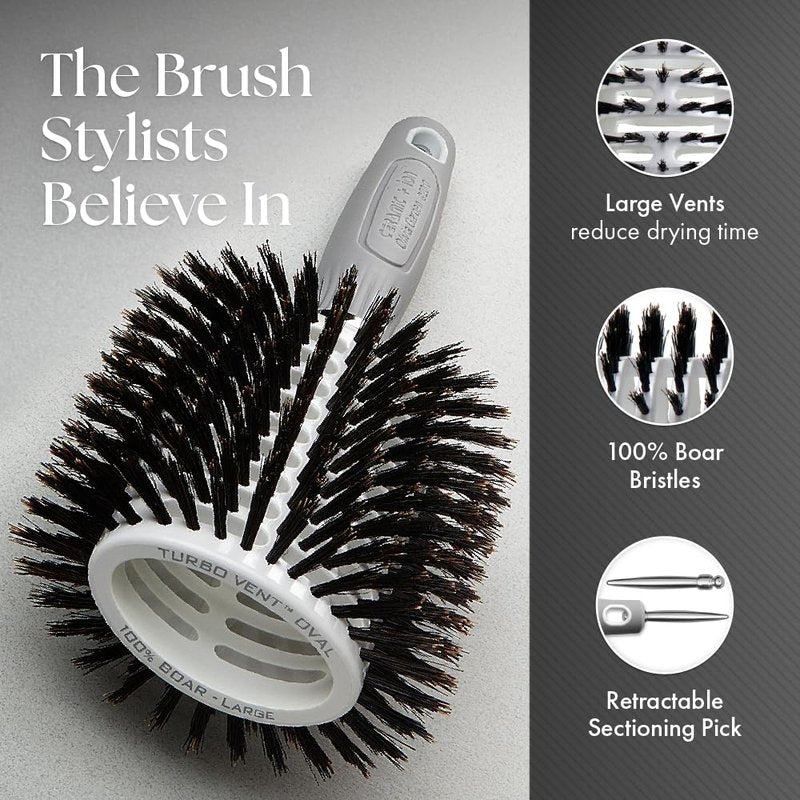 Olivia Garden Ceramic and Ion Turbo Vent 100% Boar Bristle Hair Brush with Sectioning Pick - Oval 3 1/2" x 2 1/2" (CITV-BROVL)