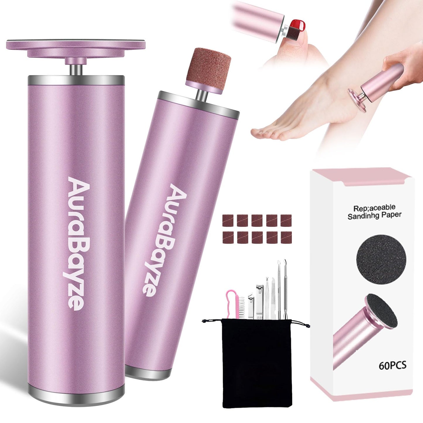 Upgraded Electric Foot File Callus Remover for Feet,Professional 2 in 1 Foot Scrubber Electric Foot Callus Remover Nail Grinder with 0-800r/min Speed Controller, Pedicure Tools for Famliy Use (Pink)