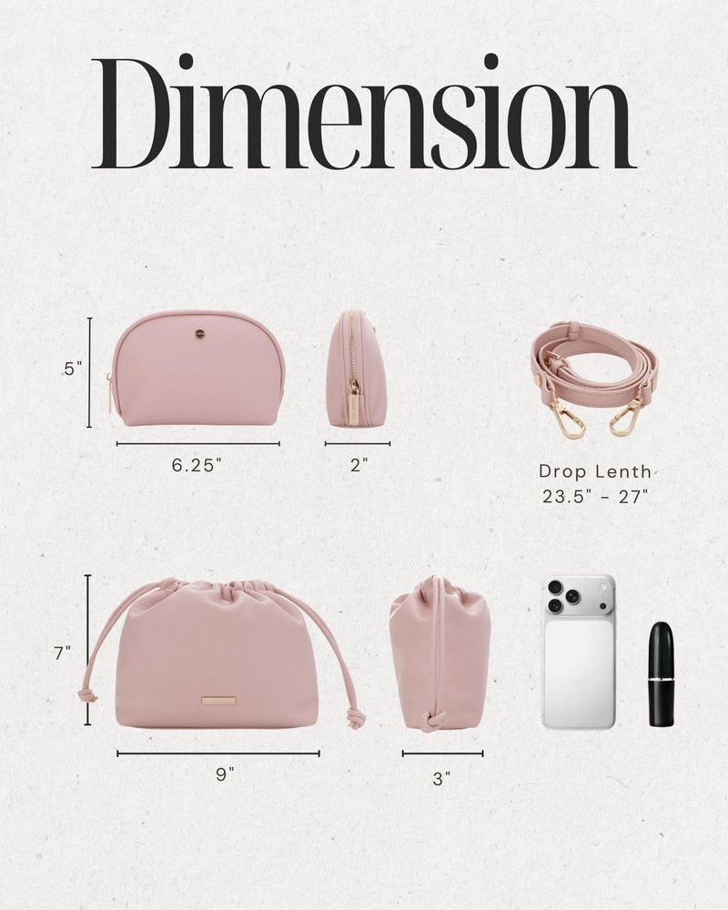 Mali+Lili Lola Beauty Bag Duo, Makeup Bag Travel Cosmetic Bag Set of 2, leather Purse Crossbody Bags for Women and Girls, Cute Makeup Pouch, Travel Pouch, Crossbody Purses for Women, Blush