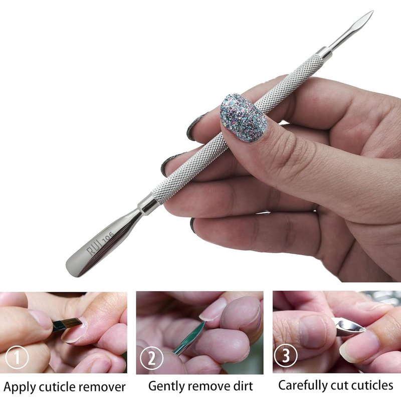 Professional Double-Ended Stainless Steel Cuticle Pusher - Metal Nail Tool Bundle | Styles 104 & 106