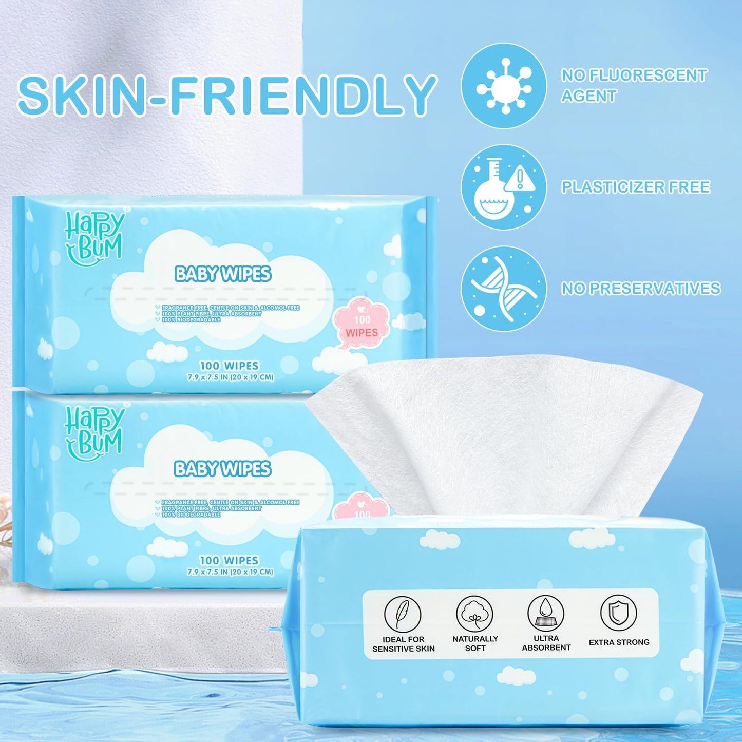 Sensitive Skin Baby Wipes - Unscented Soft Travel Wipes for Newborns | 6 Packs (600 Count)
