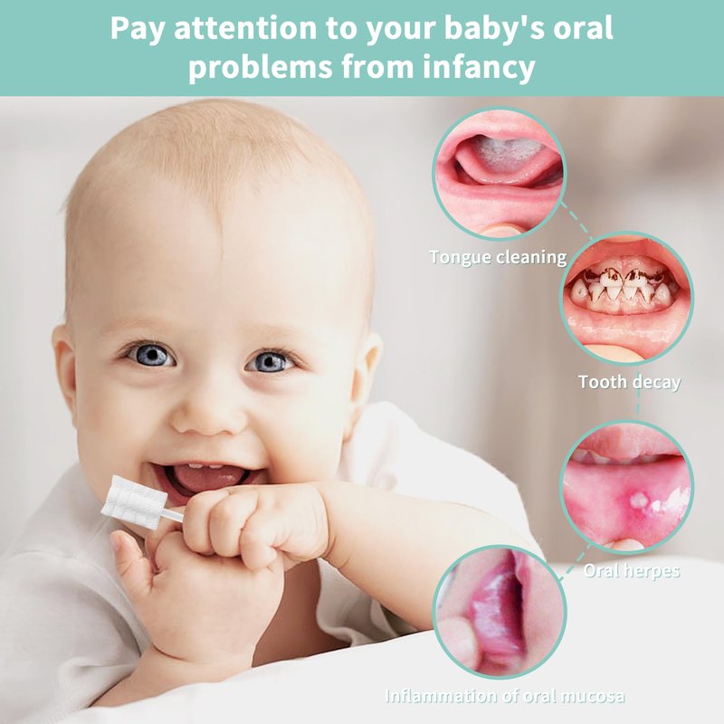 SmilBoxy 105 Pieces Tongue Cleaner + 2 PCS Finger Toothbrush Soft Gauze with Box Disposable Tongue Cleaner Infants Oral Mouth Cleaner Newborn Care 0-36 Month Infants