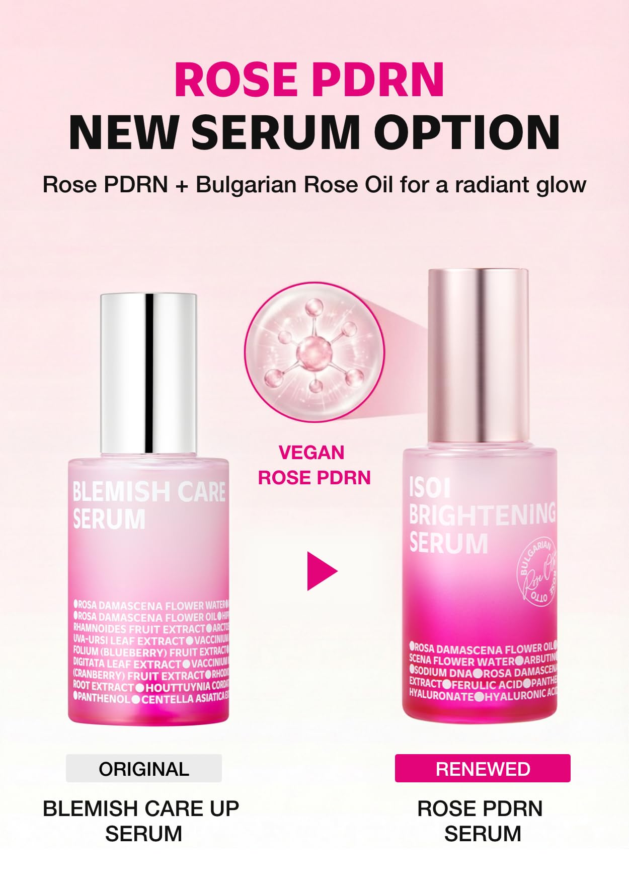 ISOI Rose PDRN Serum with Bulgarian Rose Oil, Radiance Face Serum