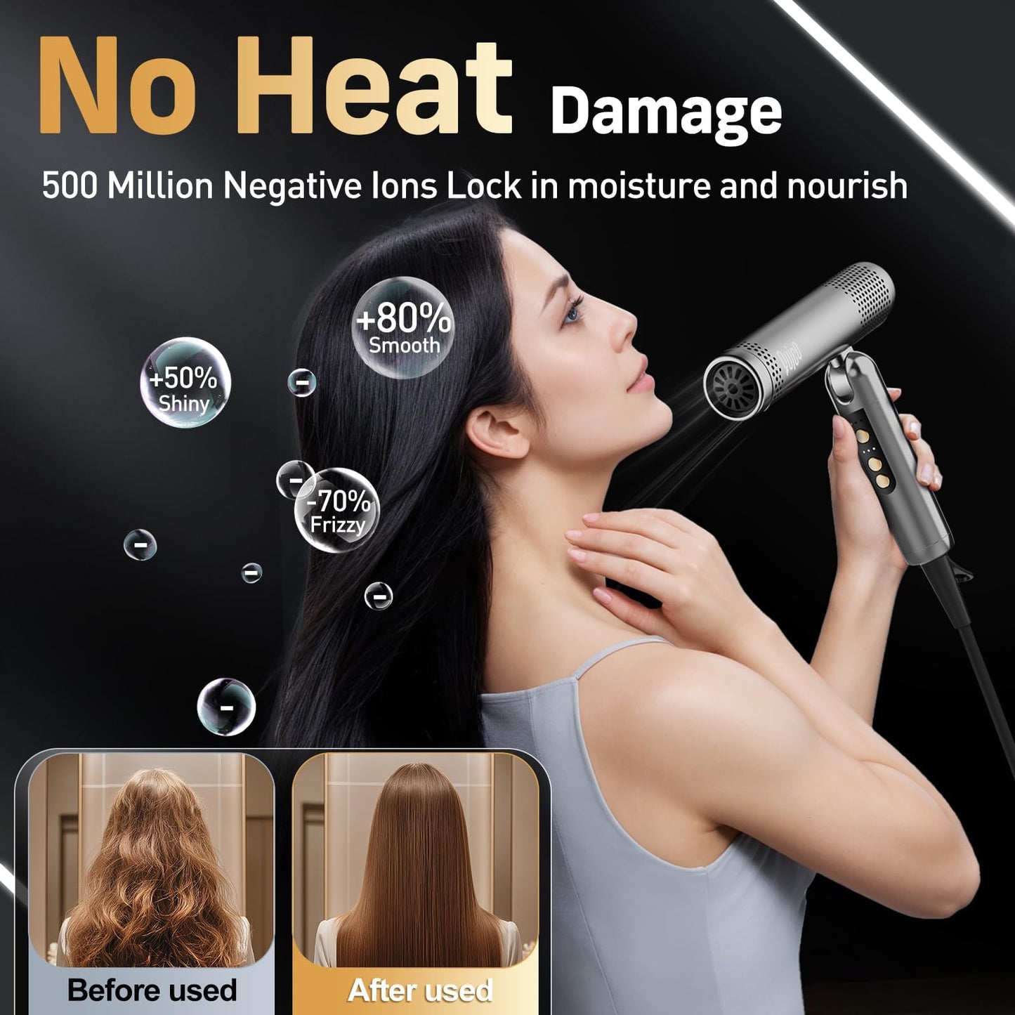 Quico Travel Hair Dryer Dual Voltage, 120,000 RPM Fast Drying BLDC Pocket Hair Dryers for Women with Concentrator 500M Negative Ions, Foldable Blow Dryer with Cold, 3 Heat&3 Speed Settings